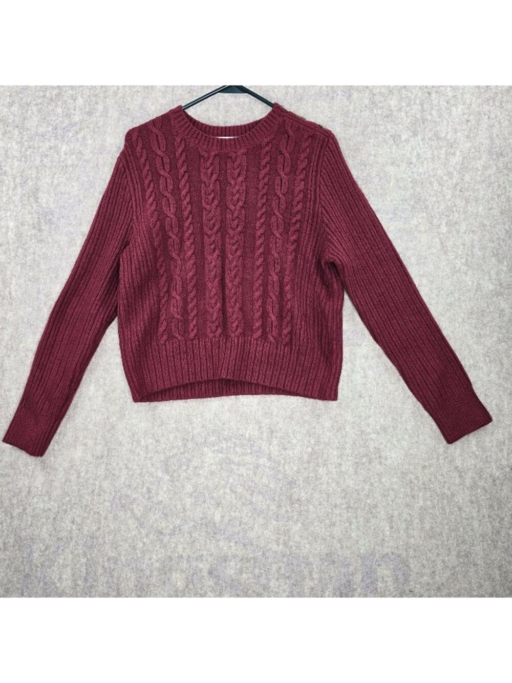 Loft Womens Cable Knit Sweater Red XL Acrylic Blend Long Sleeve Crewneck Buttons